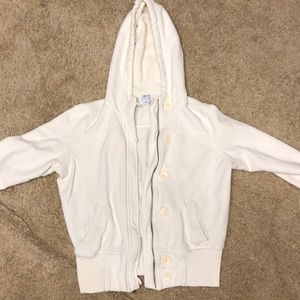White zip up sweatshirt with buttons
